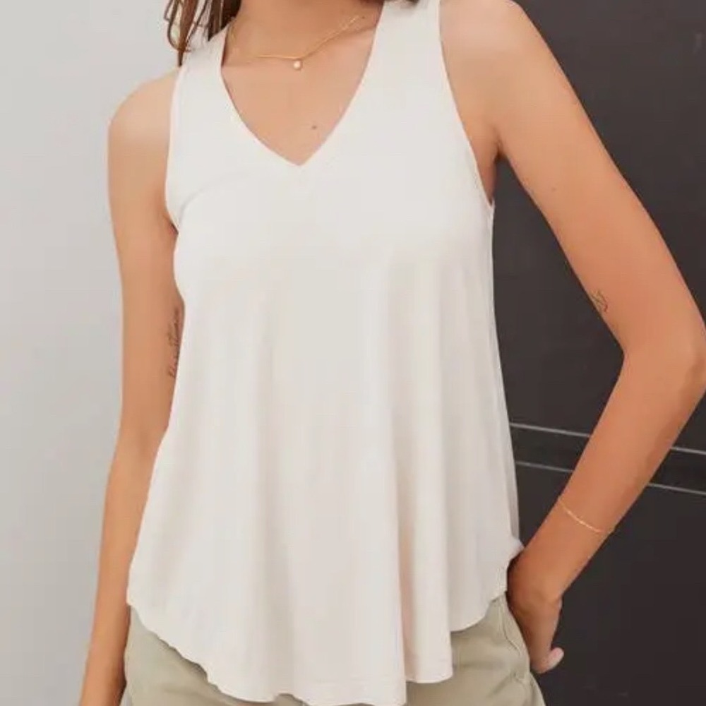V-Neck High-Low Racerback Tank Top Beige Neutral Minimalist Basic Layering Small